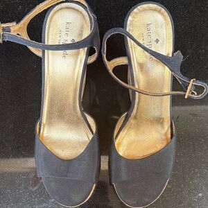 kate spade Black and Gold Suede Ankle-Strap Heels